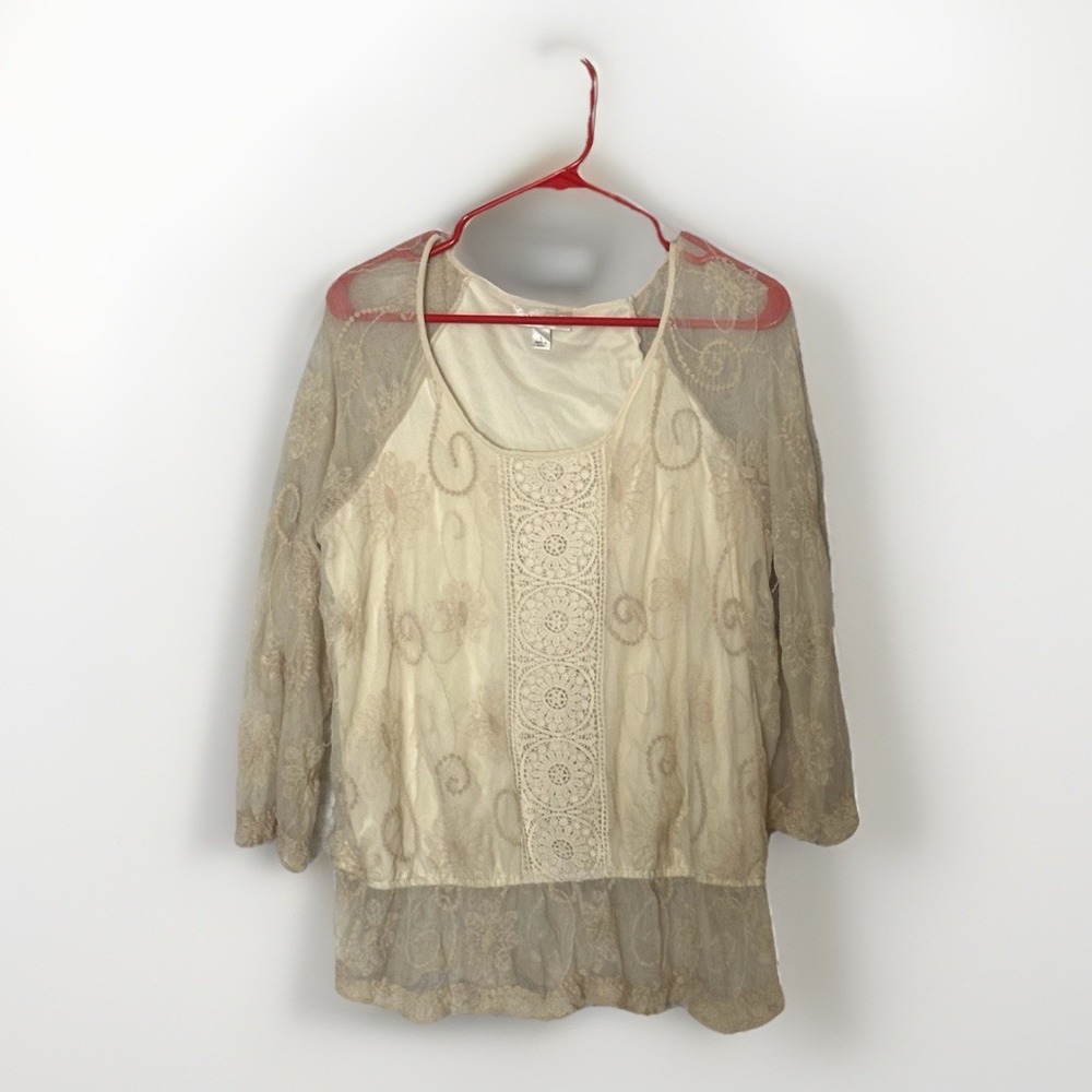 Dressbarn Lace Overlay Twofer Top‎ Womens Ivory Layered Look Blouse No Size Tag